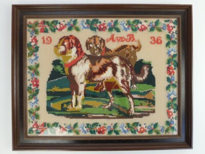 Biedemeier borduurwerk hondjes 1934